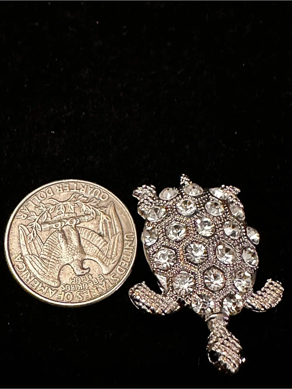 Crystal Turtle Brooch Pin - Gold and Silver Tones